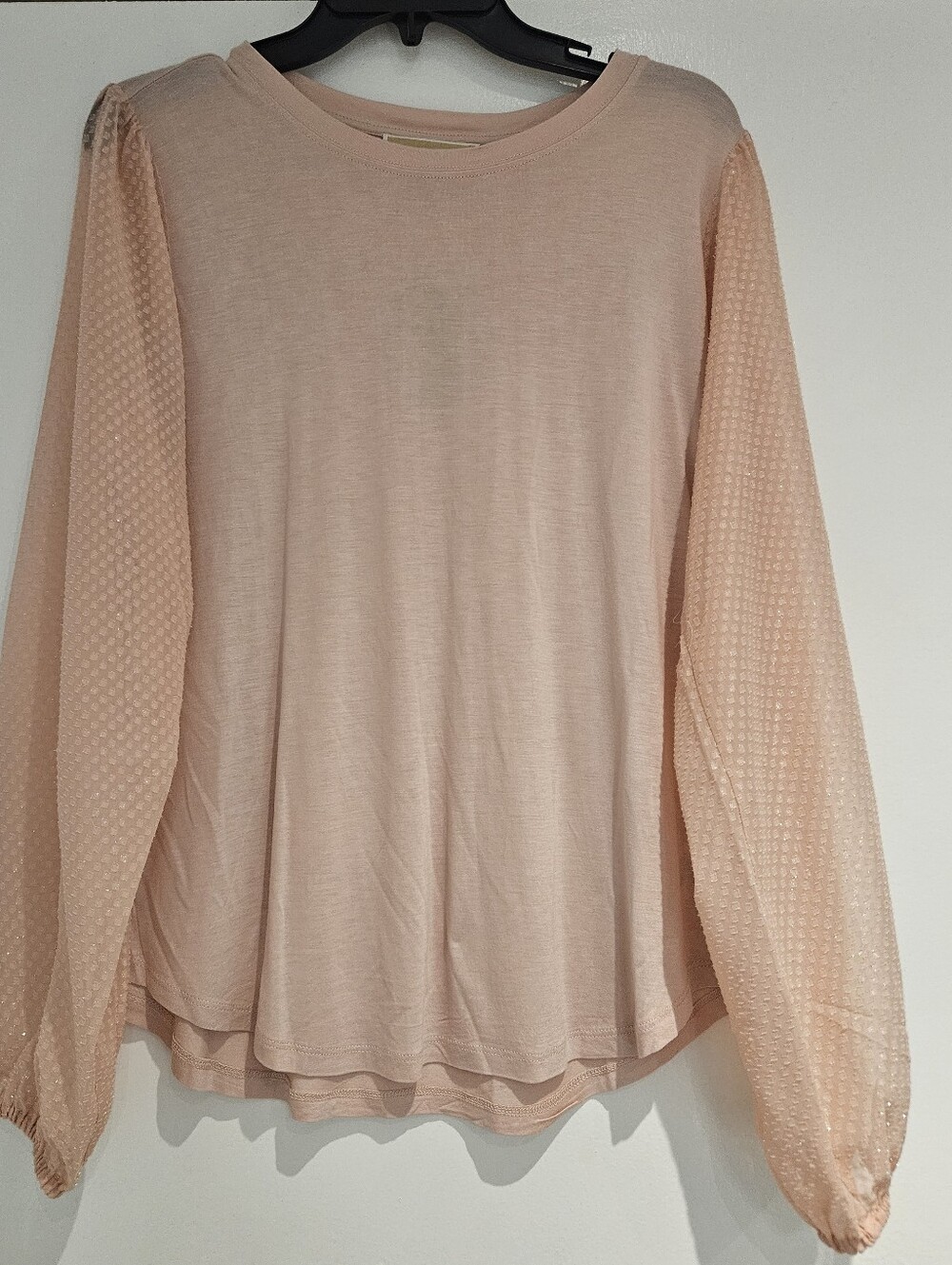 Beautiful NWT Michael Kors Pink Sheer Balloon Sleeve Knit Top Blouse Large